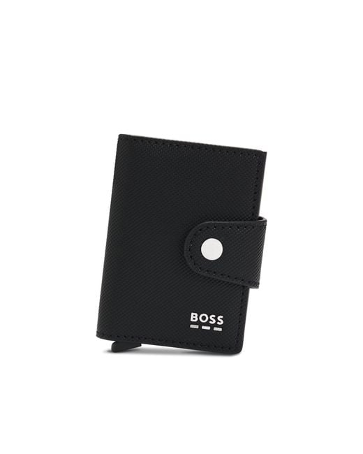 Boss Black Textured Card Holder With Secrid Technology for men
