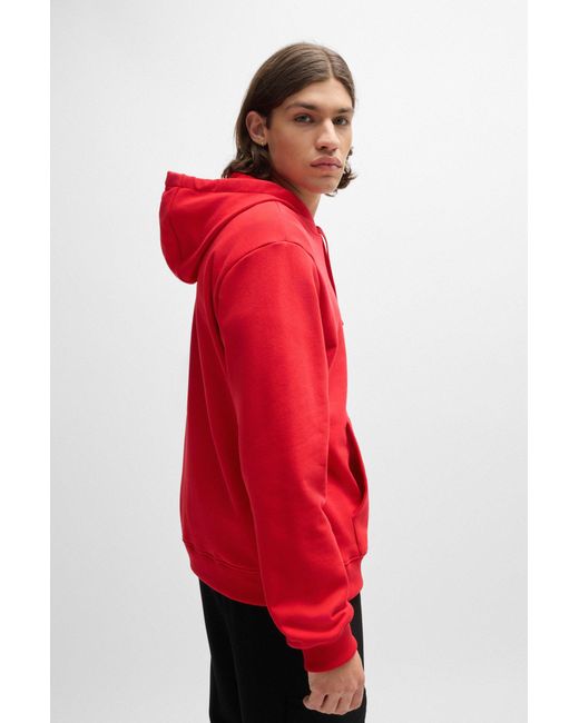 HUGO Red Cotton-terry Hoodie With Stacked Logo Print for men