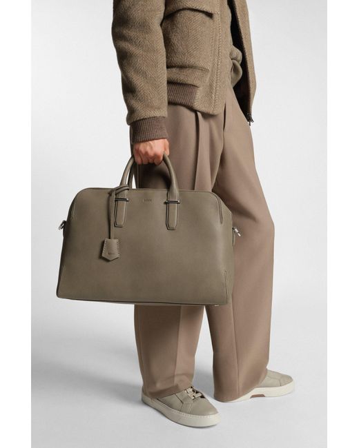 Boss Weekendtas Van Generfd Leer Met Reliëflogo in het Brown voor heren