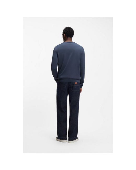 Boss Blue Slim-fit Sweater In Virgin Wool With Crew Neckline for men