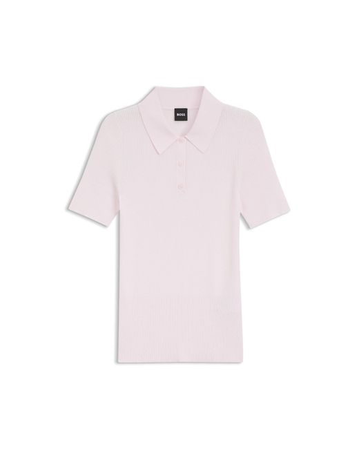 Boss White Rib-Knit Polo