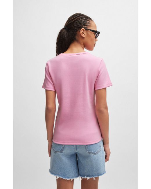 HUGO T-shirt Van Een Katoenmix Met Tweedelig Logostiksel in het Pink