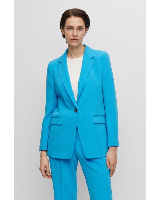 Boss Blue Regular-fit Jacket In Crease-resistant Crepe