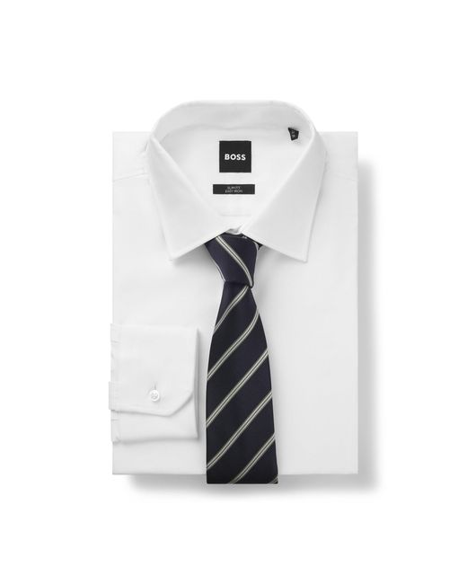 Boss Black Silk-Blend Tie With Diagonal Stripe for men