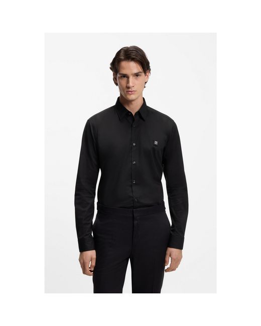 HUGO Black Slim-Fit Logo Shirt for men
