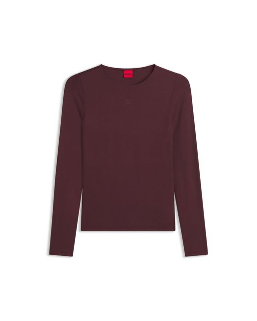 HUGO Purple Stretch-Jersey Top With Stacked-Logo Print