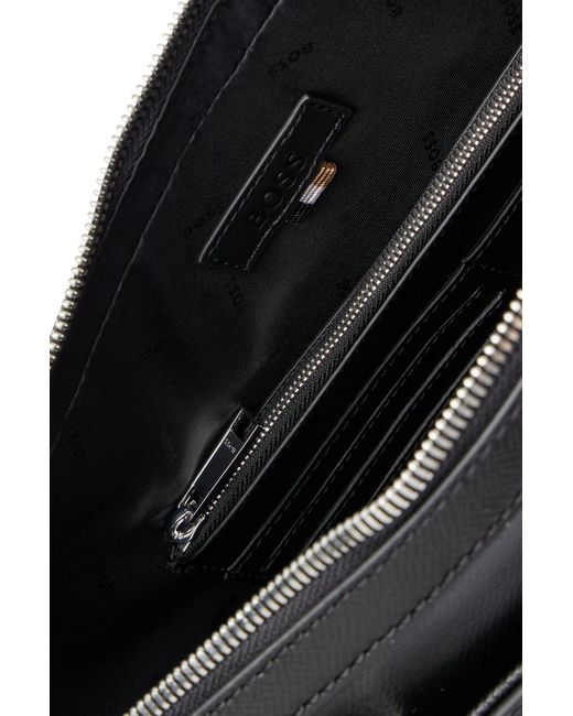 Boss Black Zipped Document Case In Leather With Detachable Inner Pouch for men