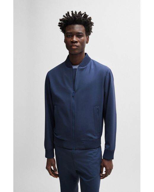 Boss Blue Slim-fit Blouson Jacket In A Washable Wool Blend for men