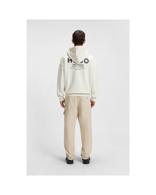 HUGO White Cotton-Terry Loose-Fit Hoodie With Logo Details for men