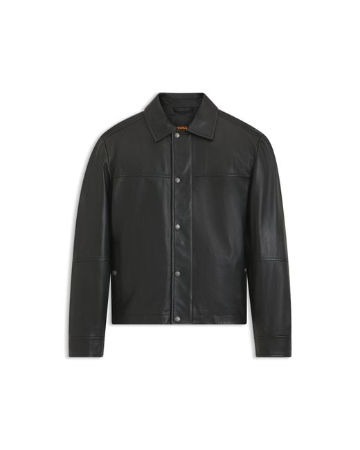 Boss Black Regular-Fit Leather Shirt With Metal Logo Buttons for men