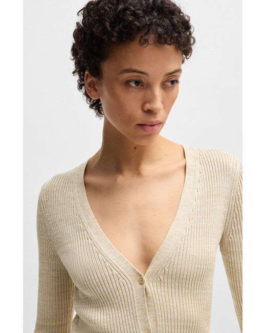 Boss Natural Lange Strickjacke Mit Mouliné-Rippstruktur