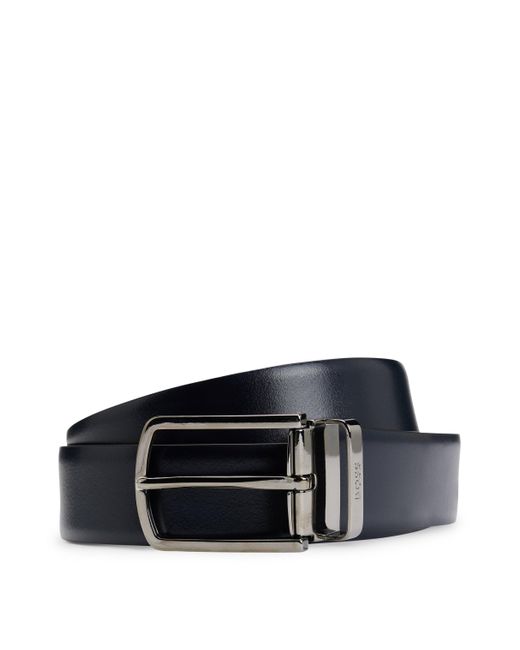Boss Black Reversible Italian-leather Belt With Quick-release Buckle for men