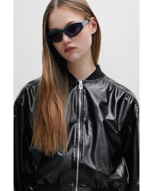 HUGO Black Relaxed-fit Bomber Jacket In Faux Leather