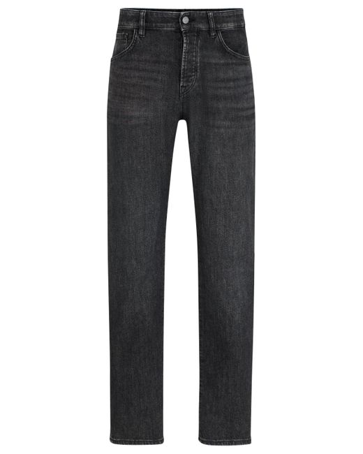 Boss Graue Regular-Fit Jeans aus Denim mit mechanischem Stretch in Black für Herren