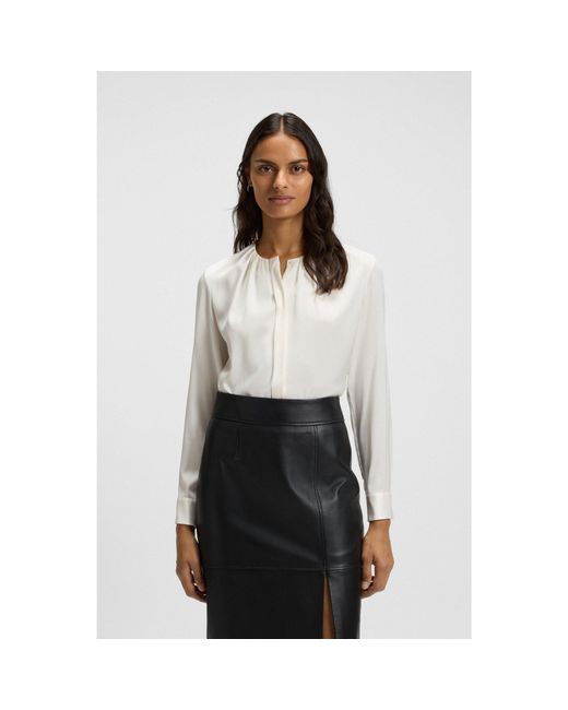 Boss White Collarless Regular-Fit Blouse