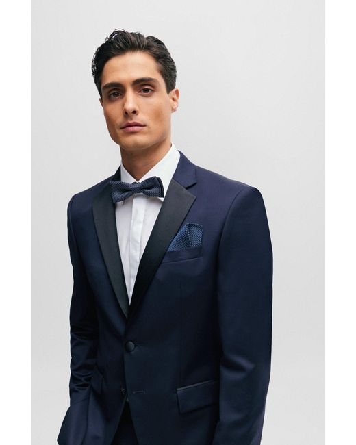 Boss Blue Bow Tie And Pocket Square In Silk-blend Jacquard for men