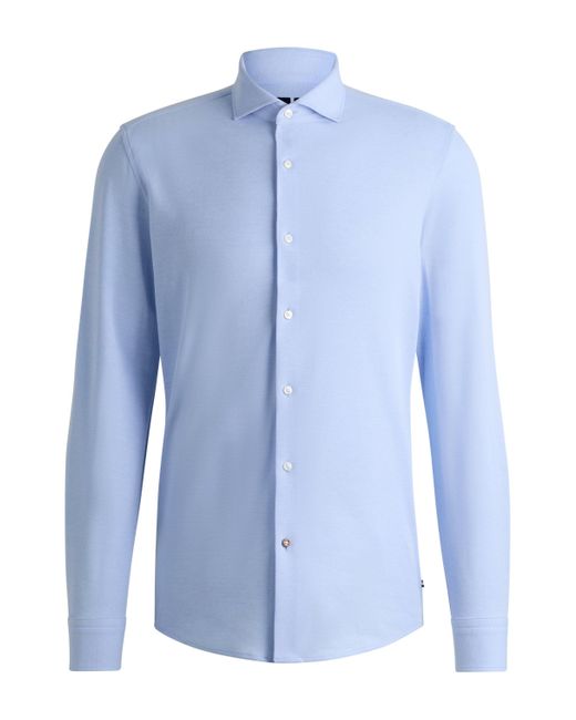 Boss Slim-Fit Jersey-Hemd aus Baumwoll-Piqué in Blue für Herren