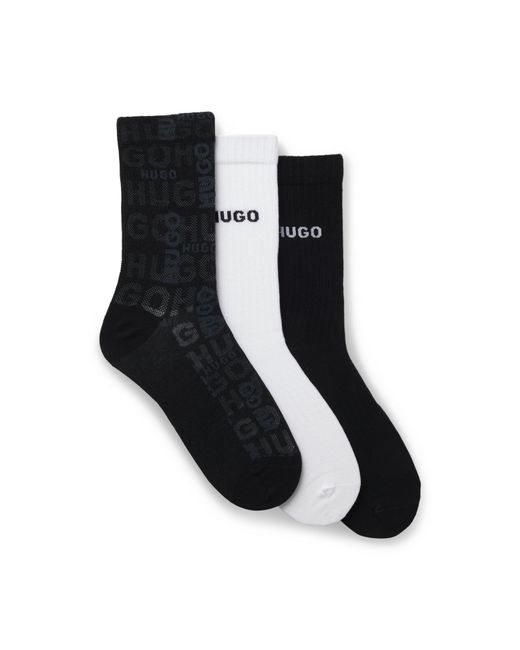 HUGO Black Three-Pack Of Cotton-Blend Short Socks With Logos for men