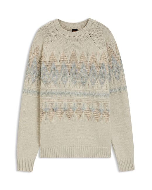 Boss Relaxed-Fit Trui Van Katoen Met Gebreid Patroon in het Natural voor heren