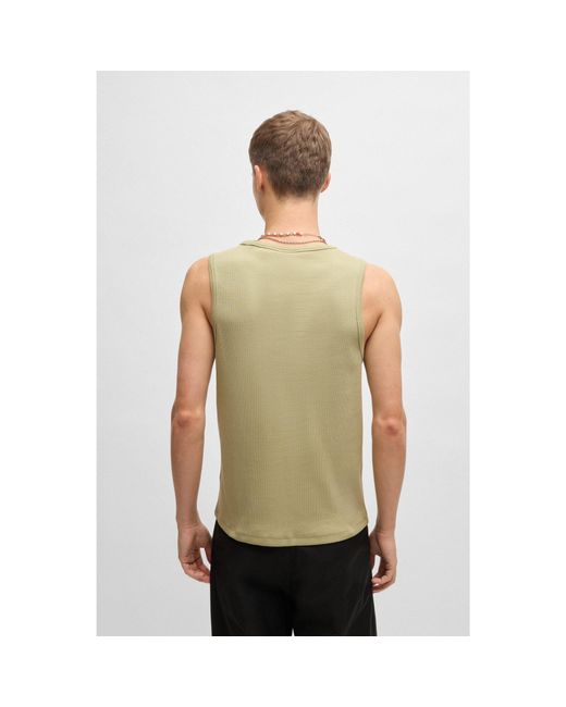 HUGO Green Ribbed Stretch-Cotton Tank Top With Logo Print for men