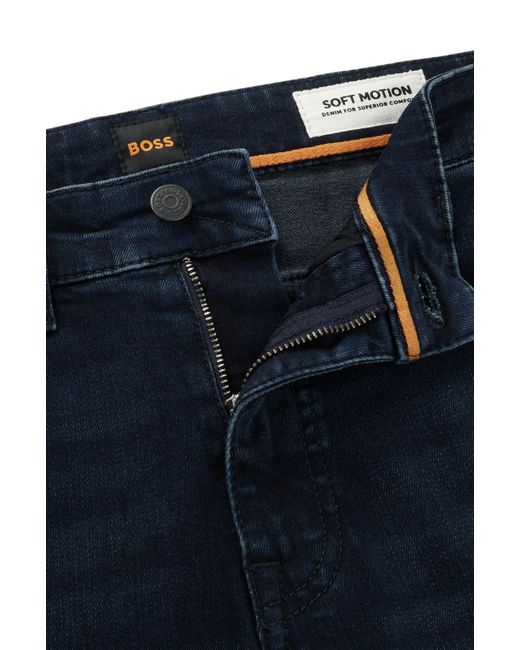 Boss Slim-fit Jeans In Blue-black Soft-motion Denim for men