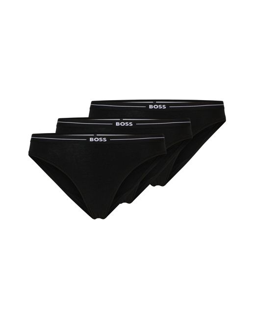 Boss Black Three-pack Of Stretch-cotton Briefs With Logo Waistbands