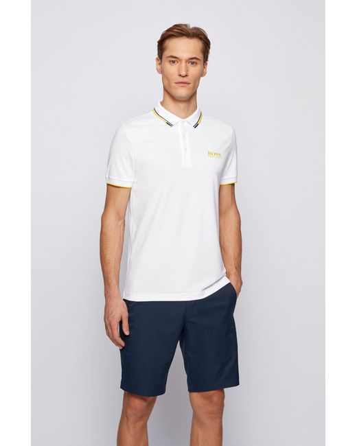 BOSS by Hugo Boss Cotton Active Stretch Golf Polo Shirt With S.caf in White for Men - Lyst