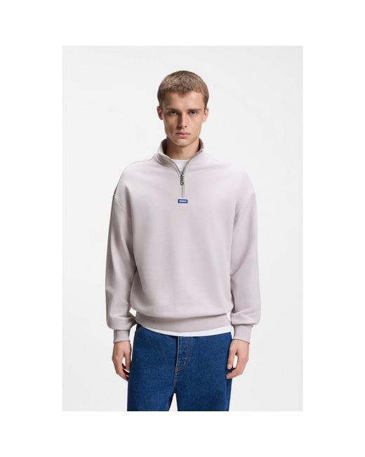 HUGO White Cotton-Terry Sweatshirt With Zip Collar for men