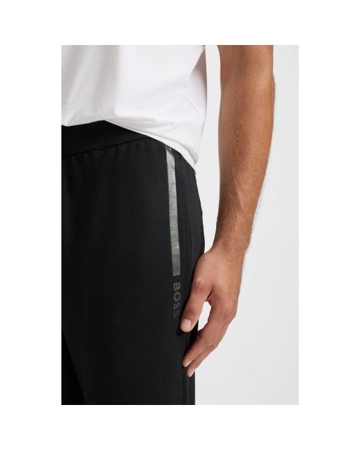 Boss Black Cotton-Terry Tracksuit Bottoms With Logo Print for men
