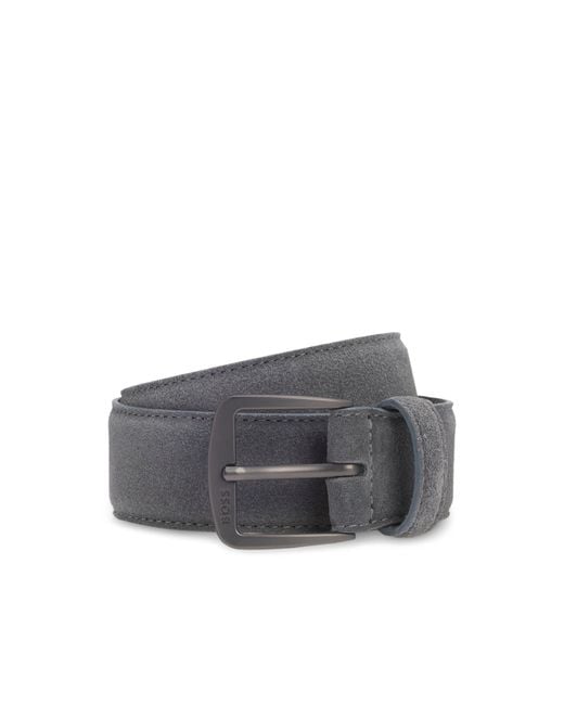 Boss Gray Italian-Suede Belt With Gunmetal Buckle for men