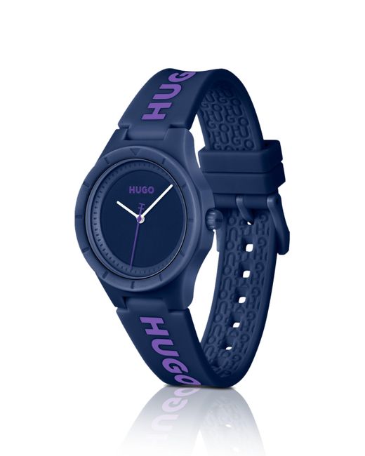 Montre à cadran couleur aubergine et bracelet en silicone logoté HUGO en coloris Blue