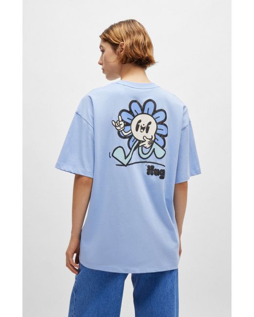 HUGO Blue T-Shirt aus Baumwoll-Jersey mit saisonalem Grafik-Print