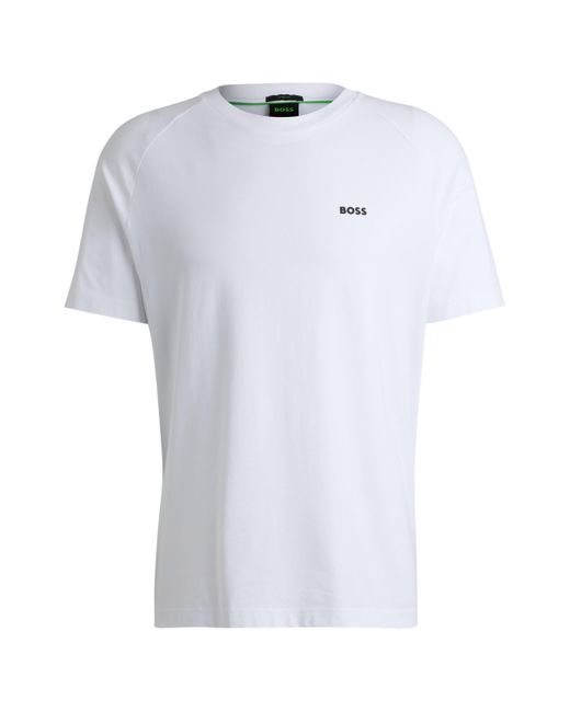 Boss White Stretch-cotton Relaxed-fit T-shirt With Logo Prints for men