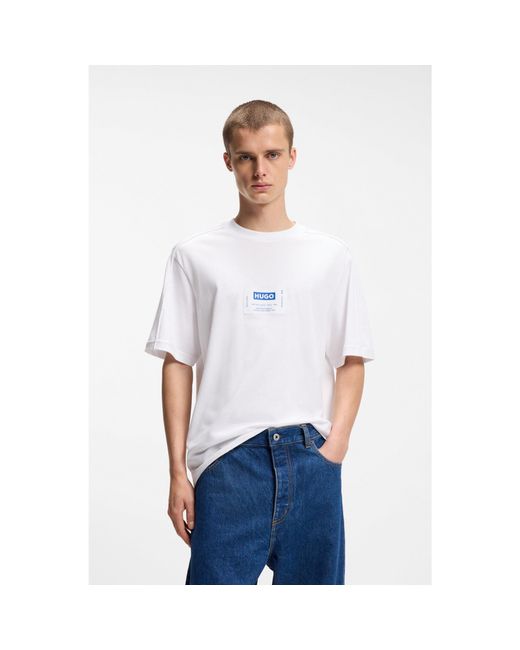 HUGO White Cotton-Jersey T-Shirt With Workwear Logo Label for men