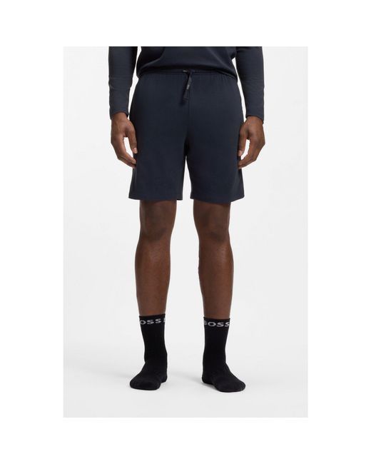 Boss Blue Stretch-Cotton Shorts With Embroidered Logo for men