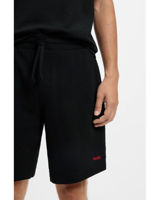 HUGO Pyjama-Shorts Mit Waffelstruktur Und Logo-Stickerei in Black für Herren