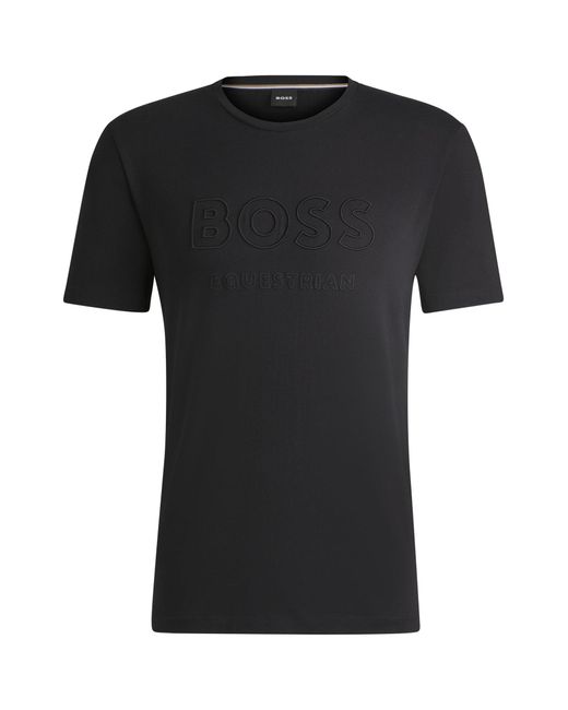 Boss Reitsport-T-Shirt Aus Stretch-Baumwolle Mit Logo-Stickerei in Black für Herren