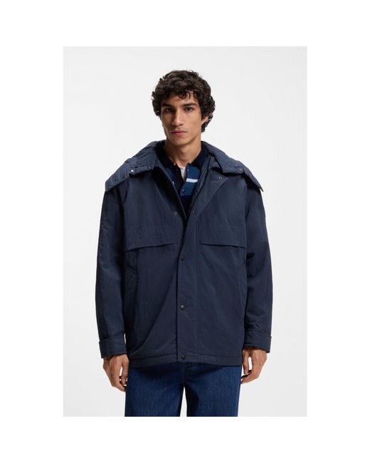 Boss Blue Water-Repellent Jacket With Removable Hood for men