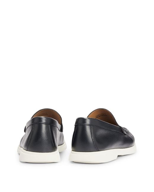 Boss Black Tumbled-leather Loafers With Contrast Outsole for men