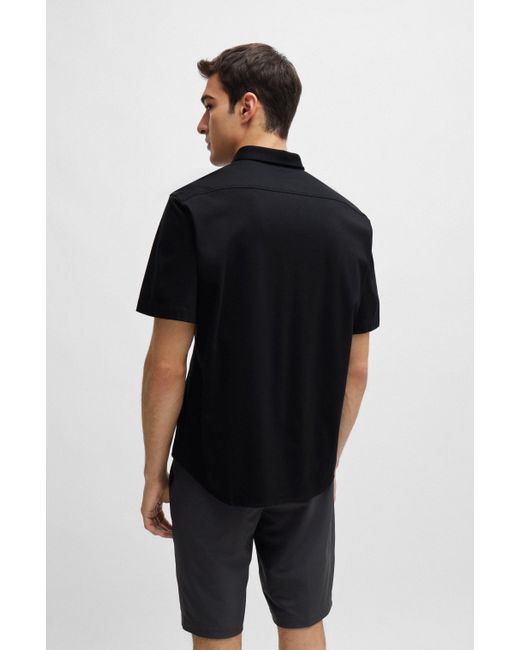 Boss Regular-fit Jersey Overhemd Van Katoenpiqué in het Black voor heren