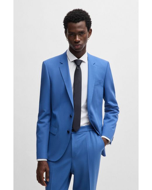 HUGO Blue Silk-blend Tie With Jacquard Weave for men