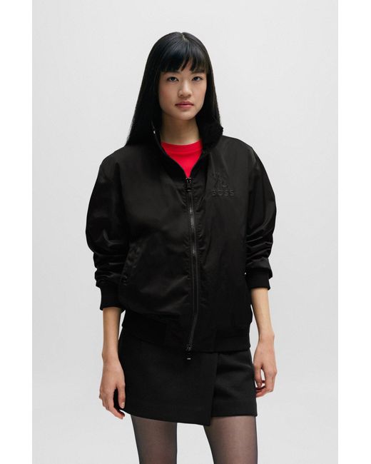 Boss Black Satin Jacket In A Regular Fit With Special Artwork for men
