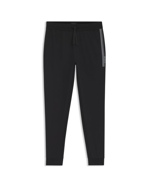 Boss Black Cotton-Terry Tracksuit Bottoms With Logo And Stripe for men