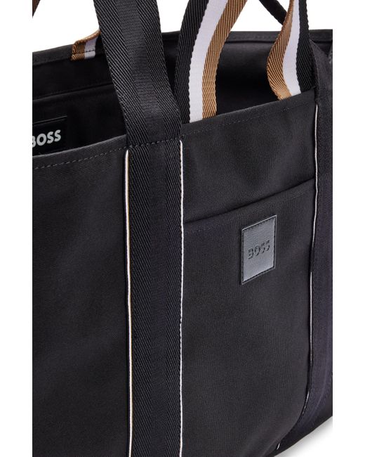 Boss Black Canvas Tote Bag With Logo Patch
