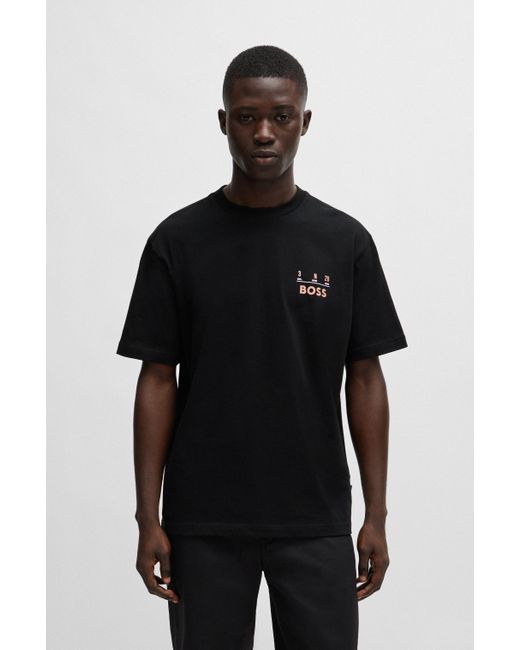 Boss Relaxed-fit T-shirt Van Zuivere Katoen Met Seizoensartwork in het Black voor heren