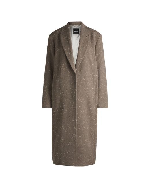 Boss Natural Herringbone-Tweed Coat With Concealed Closure