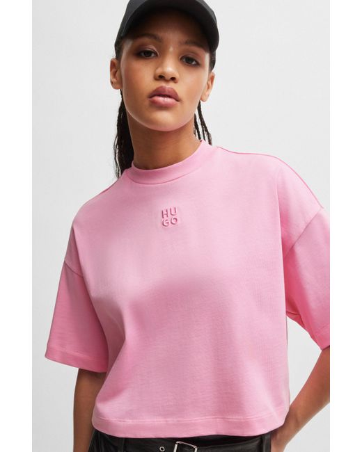 T-shirt court Relaxed en coton à logo revisité HUGO en coloris Pink
