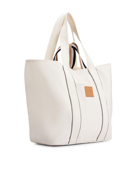 Boss White Canvas Tote Bag With Logo Patch