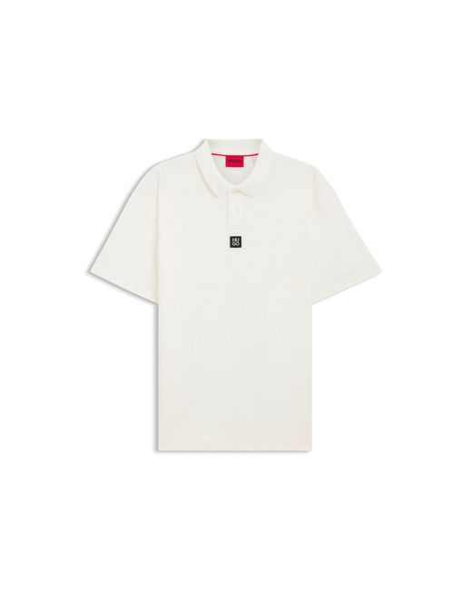 HUGO White Interlock-Cotton Polo Shirt With Stacked Logo for men