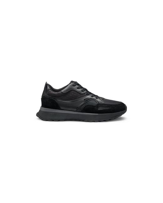 Boss Black Mixed-Material Trainers With Mesh And Leather for men